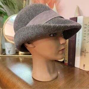 Shihreen grey wool fedora style vintage inspired hat ribbon trim